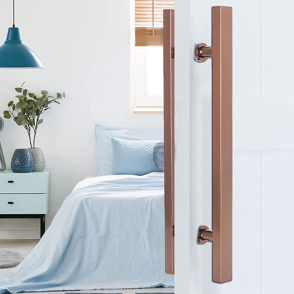 VIZET Push-Pull Door Handle, Double-Sided H-Shape/Ladder Hardware Set, Rose Gold, 80 cm/31.5 in