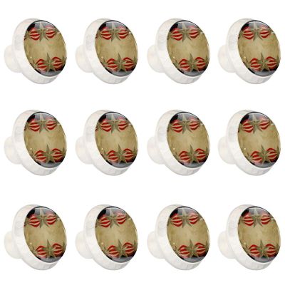 12 White Round Drawer Knobs, Vintage American Flag Stars