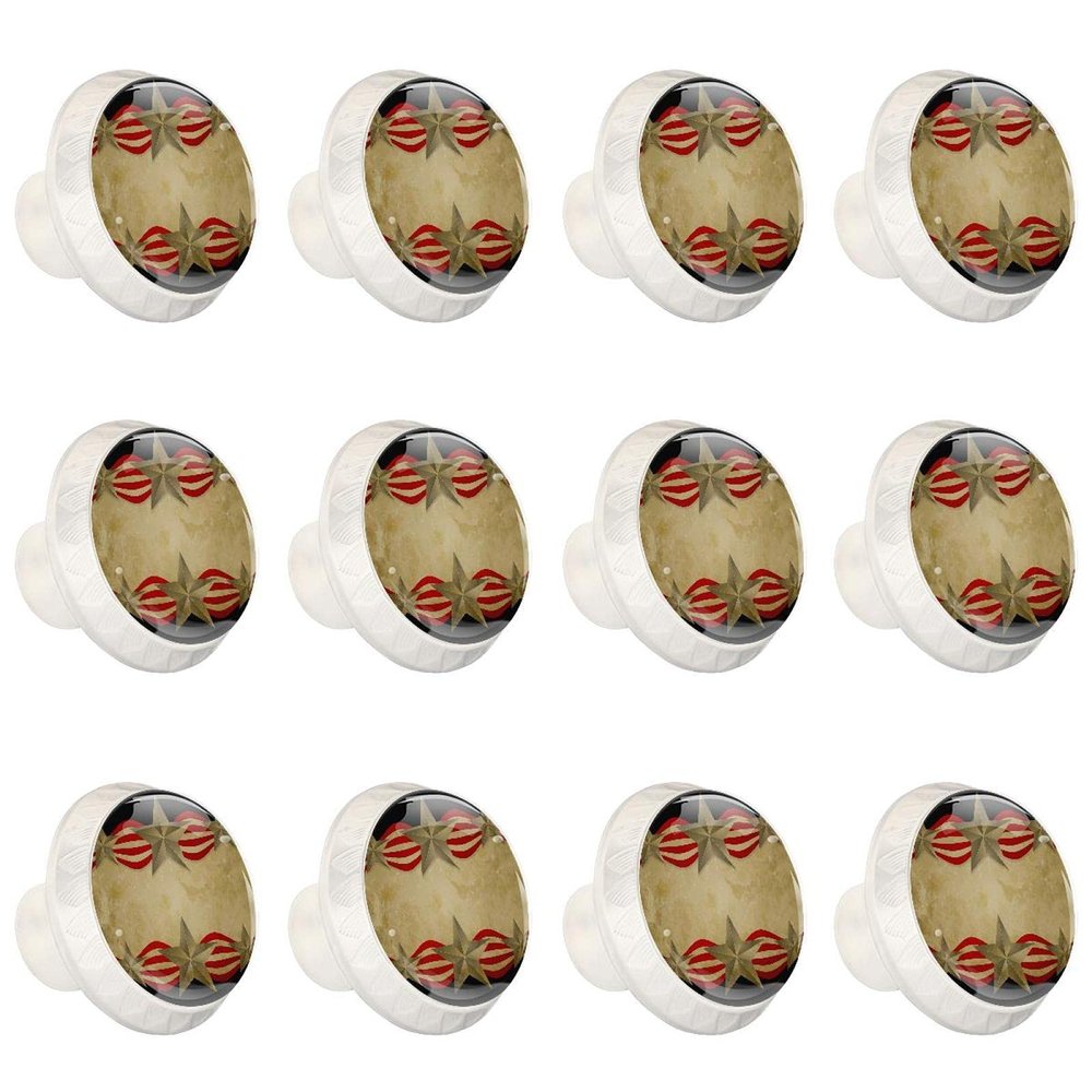 12 White Round Drawer Knobs, Vintage American Flag Stars