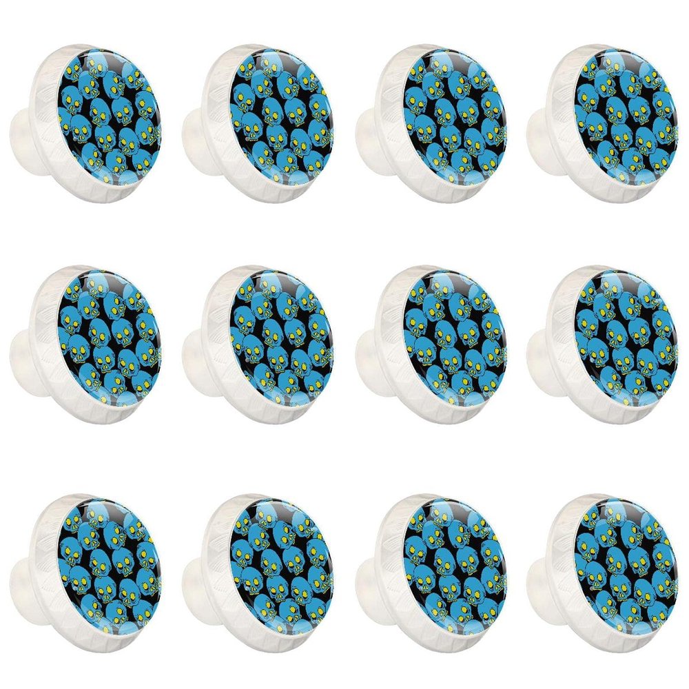 12 White Round Skull Cabinet Knobs