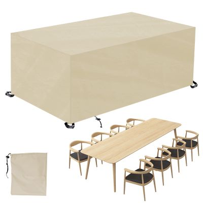 Rectangular Garden Furniture Cover, 420D Oxford Waterproof Table Cover, Beige, 300 x 180 x 100 cm (L x W x H)