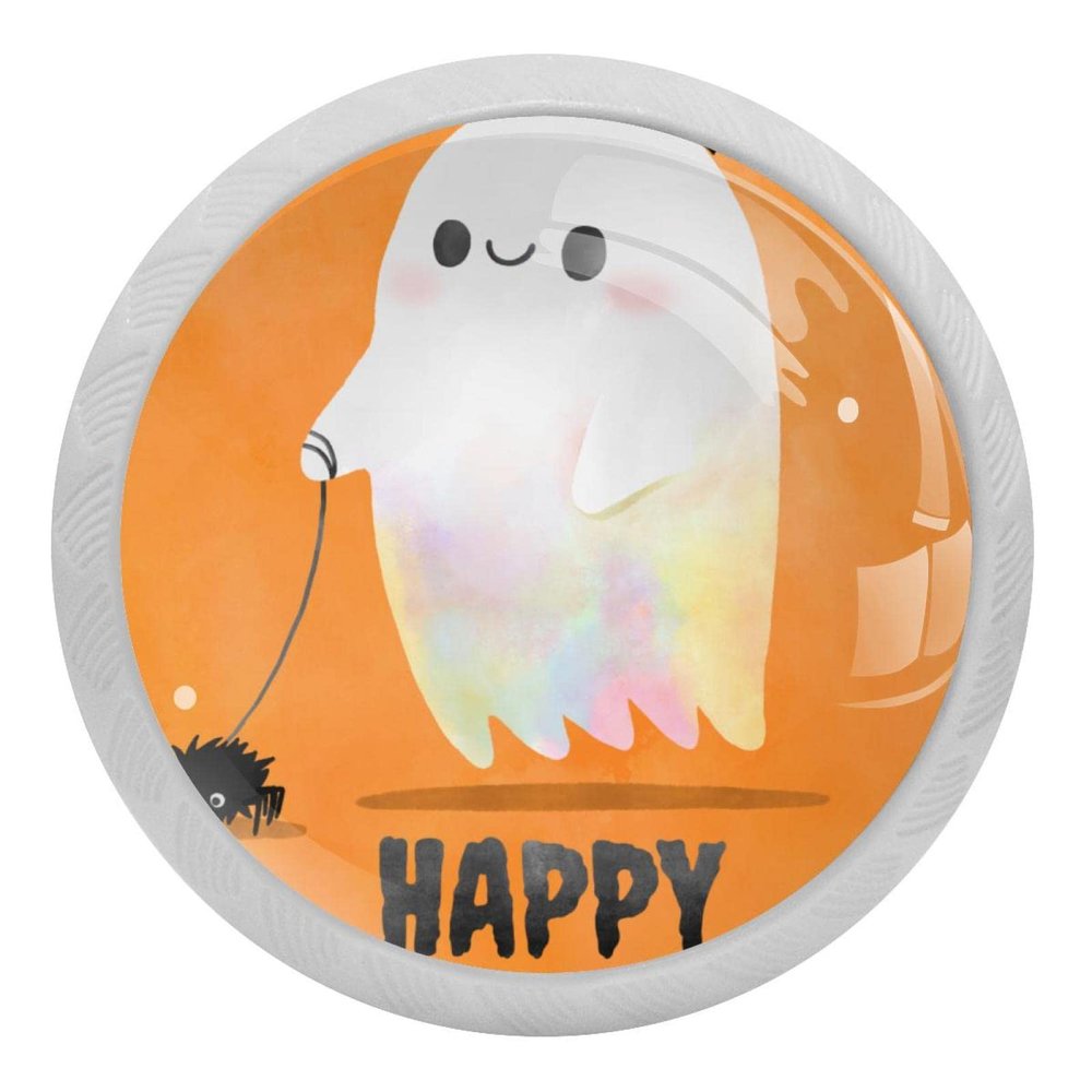 Cartoon Halloween Ghost Crystal Glass Cabinet Knobs, Glow-in-the-Dark, 4-Pack