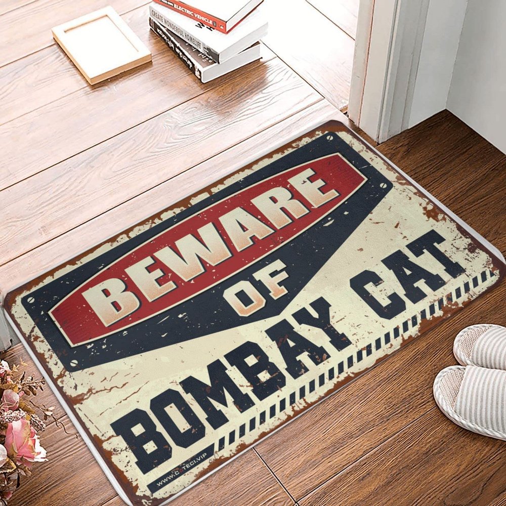 Funny Doormat for Entryway, Beware of Bombay Cat, 40 x 60 cm