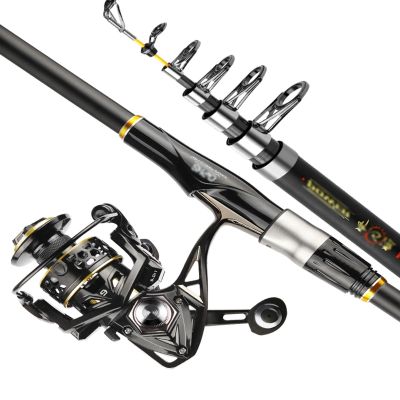 Fishing Rod and Reel Combo, Carbon Fiber Telescopic Rod with Metal Reel, Saltwater/Freshwater Kit