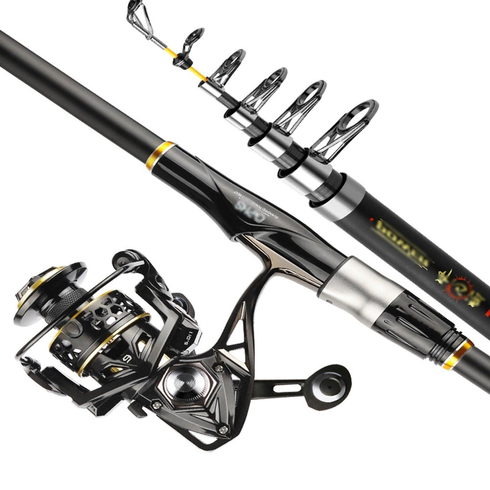 Fishing Rod and Reel Combo, Carbon Fiber Telescopic Rod with Metal Reel, Saltwater/Freshwater Kit