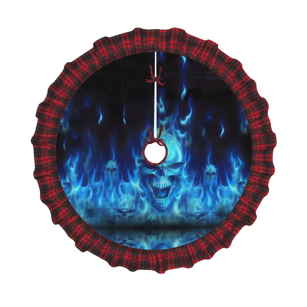 Blue Skull Christmas Tree Skirt for Christmas, Holiday and Party Decor, 30–48 in