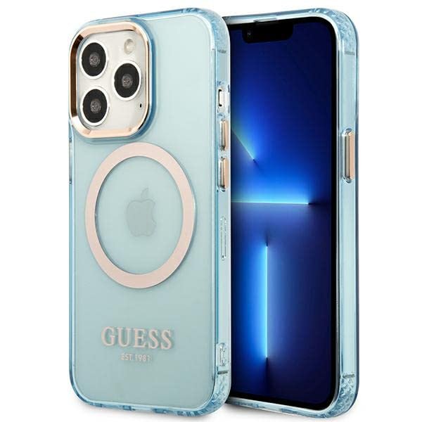 Guess Gold Outline Translucent MagSafe Case for iPhone 13 Pro / iPhone 13 6.1", Blue