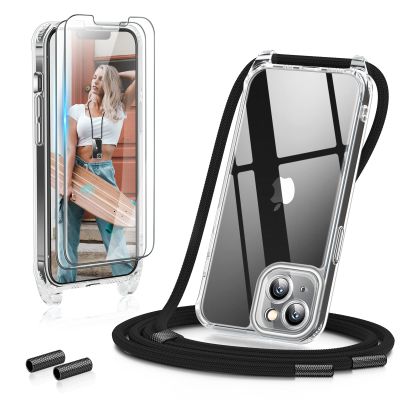 GOODVISH 3-in-1 Phone Lanyard Case for iPhone 13 with Strap, Black
