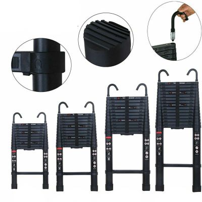 12.5 ft Telescoping Ladder, 3.8 m, with Removable Hooks, 150 kg Capacity, Black