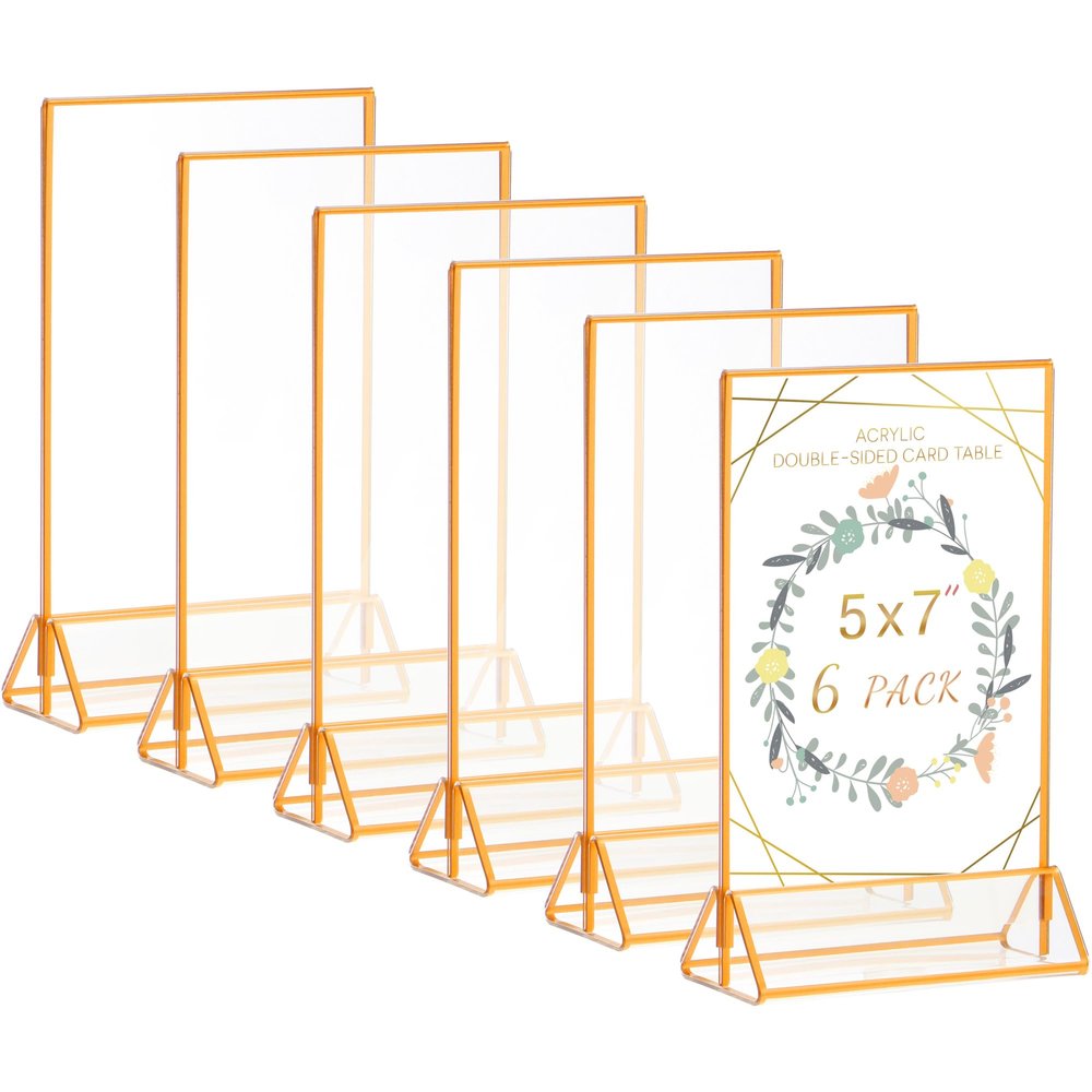 Gold-Tone Acrylic Sign Holders, Double-Sided Menu & Table Number Frames, 5 x 7 in, 6-Pack