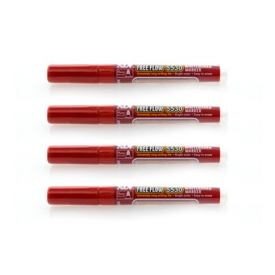 Whiteboard Markers, Free FLOW BASIC, Ref. S530, Refillable, Odorless, 2.2 mm, Non-Toxic, 100% Eco, Chisel Tip, SDI Quality (Red, 4-Pack)