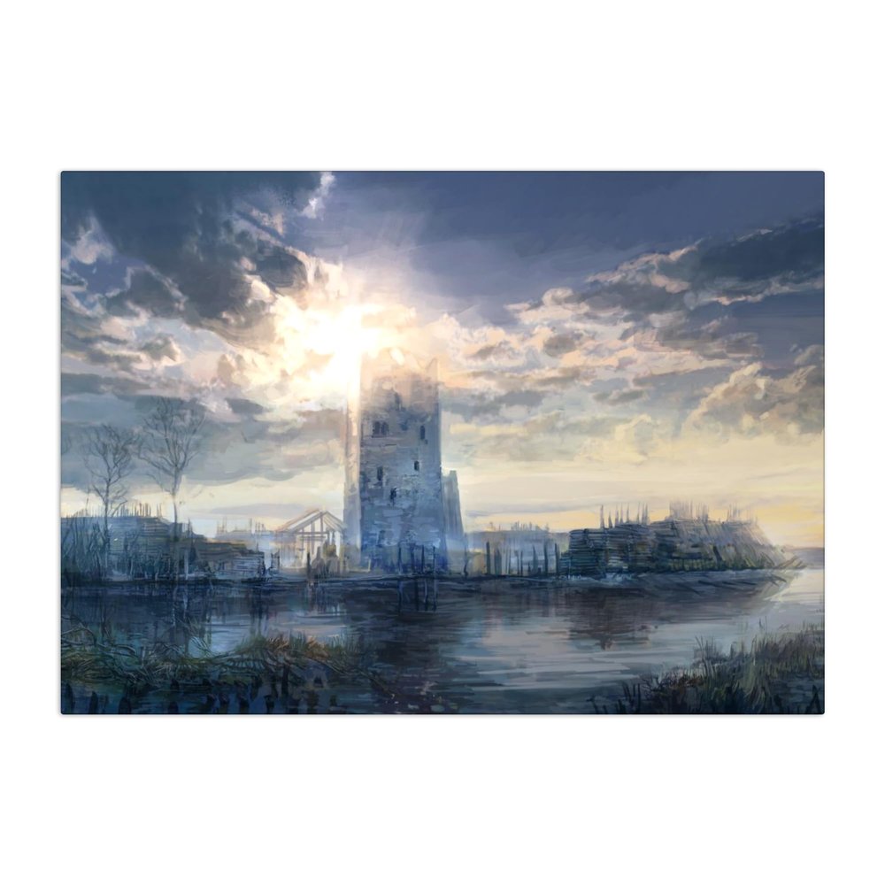 Official Displate The Witcher Metal Poster, Magnetic Mounting Included, Licensed Wild Hunt Concept Art – Tower, 67.5 × 48 cm