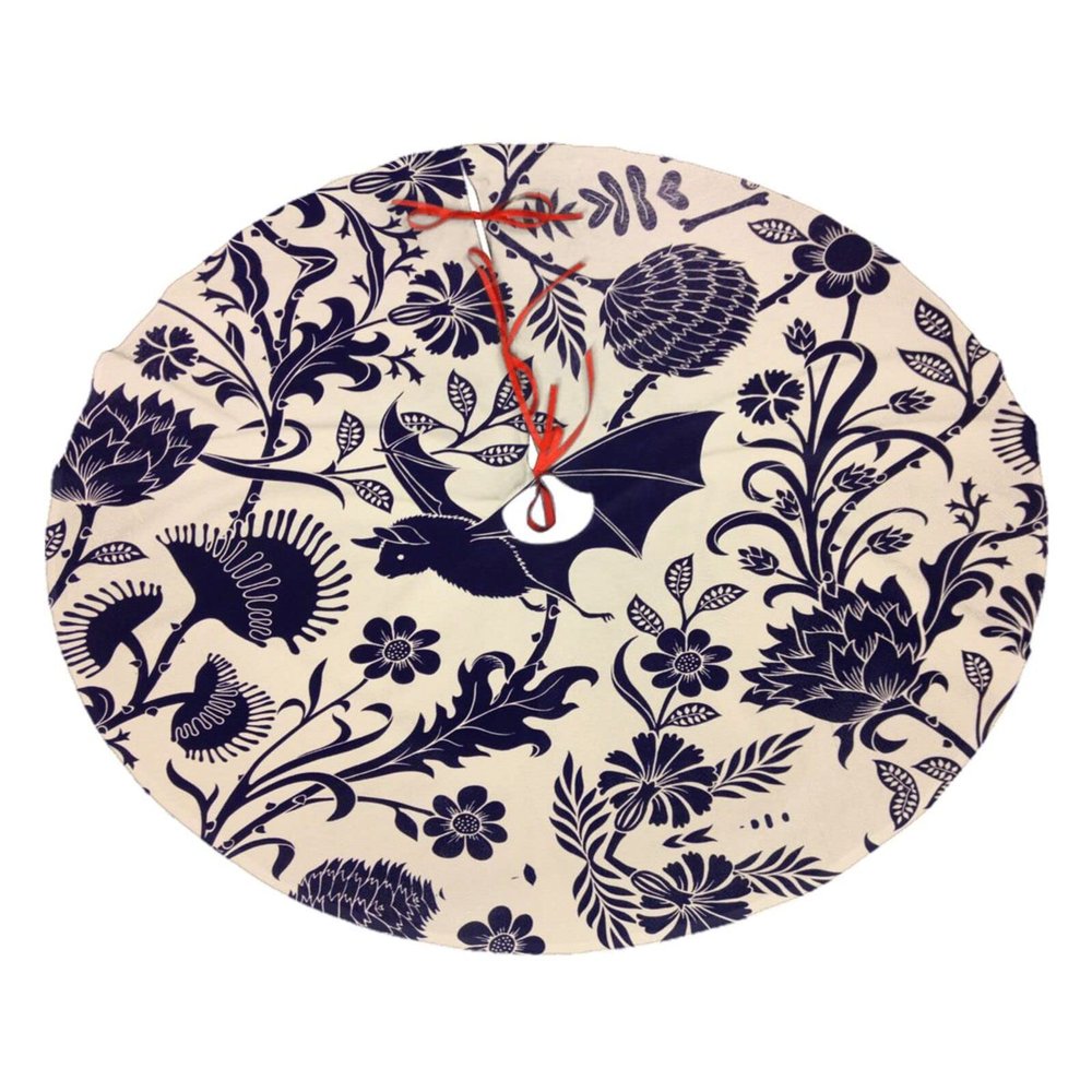 Christmas Tree Skirt with Bat Pattern, Farmhouse Holiday Decor