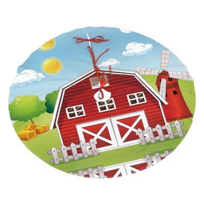 Cartoon Red Farmhouse Christmas Tree Skirt