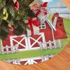 Cartoon Red Farmhouse Christmas Tree Skirt view 2