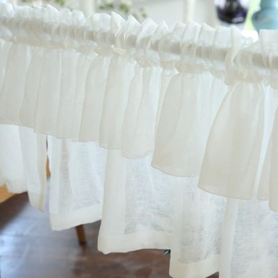 JIAOCKJIAO Pure White Sheer Cafe Curtain, Cotton-Linen Blend, Rod Pocket Short Curtain