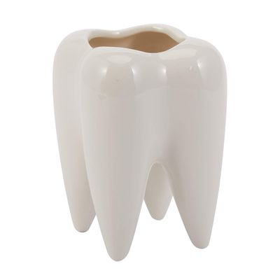 Tbkoly Tooth-Shaped White Ceramic Flower Pot, Modern Teeth Design, Mini Desktop Planter, Creative Gift (Plant Not Included)