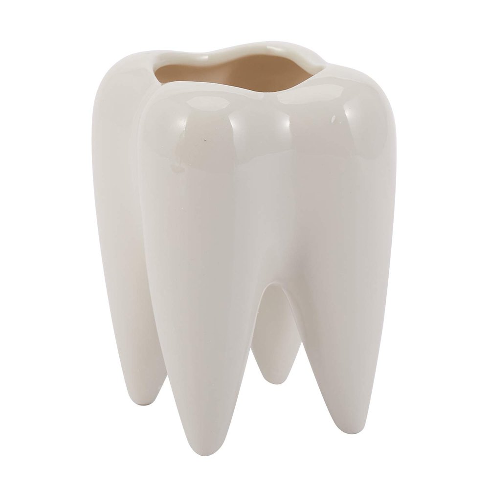 Tbkoly Tooth-Shaped White Ceramic Flower Pot, Modern Teeth Design, Mini Desktop Planter, Creative Gift (Plant Not Included)