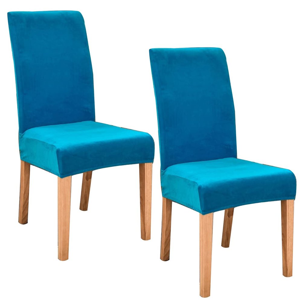 GUYIRT Velvet Dining Chair Covers, Stretch Slipcovers, Blue, 2-Pack