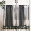 Black and White Striped Sheer Café Curtain with Tassels, 55 x 27.5 in view 1