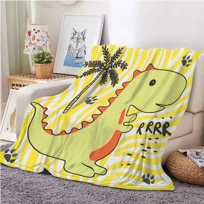 SJSXWQN Yellow Dinosaur Plush Blanket, 180 x 220 cm
