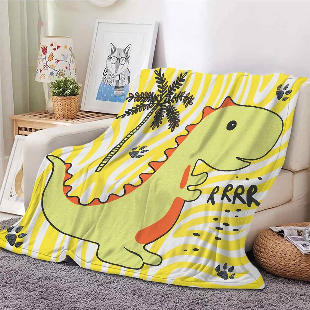 SJSXWQN Yellow Dinosaur Plush Blanket, 180 x 220 cm