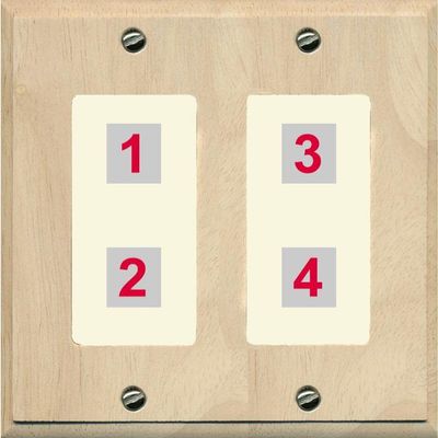 RiteAV Custom Wall Plate with 4 Ports (2-Gang, Wood/Light Almond)