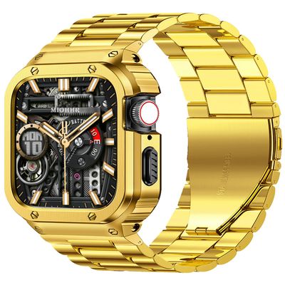 MioHHR Stainless Steel Band and Case for Apple Watch, 40/41 mm, Gold