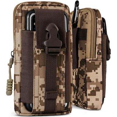 ONEFLOW Survival Case for Poco X3 NFC / X3 Pro, Nylon Belt Pouch with Carabiner, Camo Brown