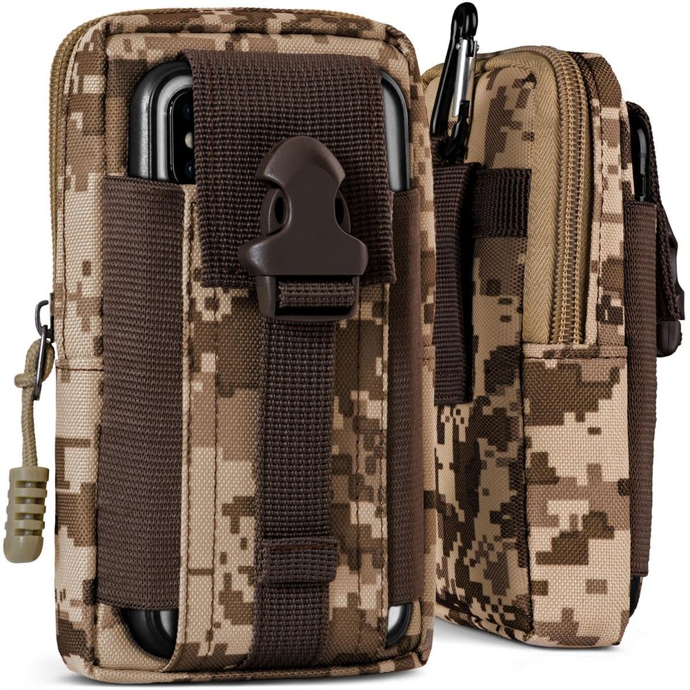 ONEFLOW Survival Case for Samsung Galaxy A31, Nylon Belt Pouch with Carabiner, Tactical EDC Holster, Camo Brown