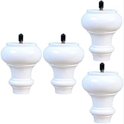 White Solid Wood Furniture Legs, M6 Thread, 4-Pack, 12 cm
