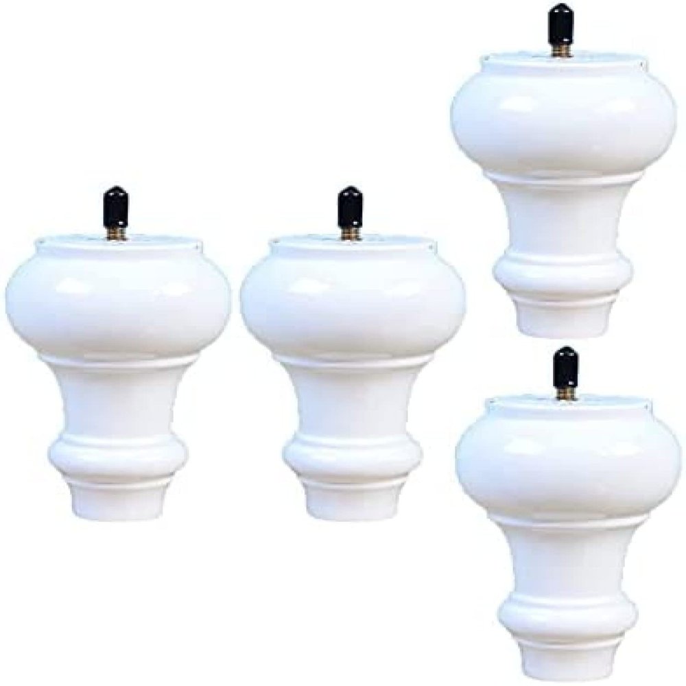 White Solid Wood Furniture Legs, M6 Thread, 4-Pack, 12 cm
