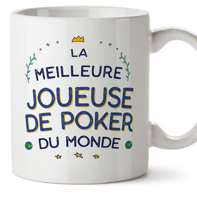 Mugffins Mug for Female Poker Player, French “Meilleur du Monde,” 11 oz / 330 ml