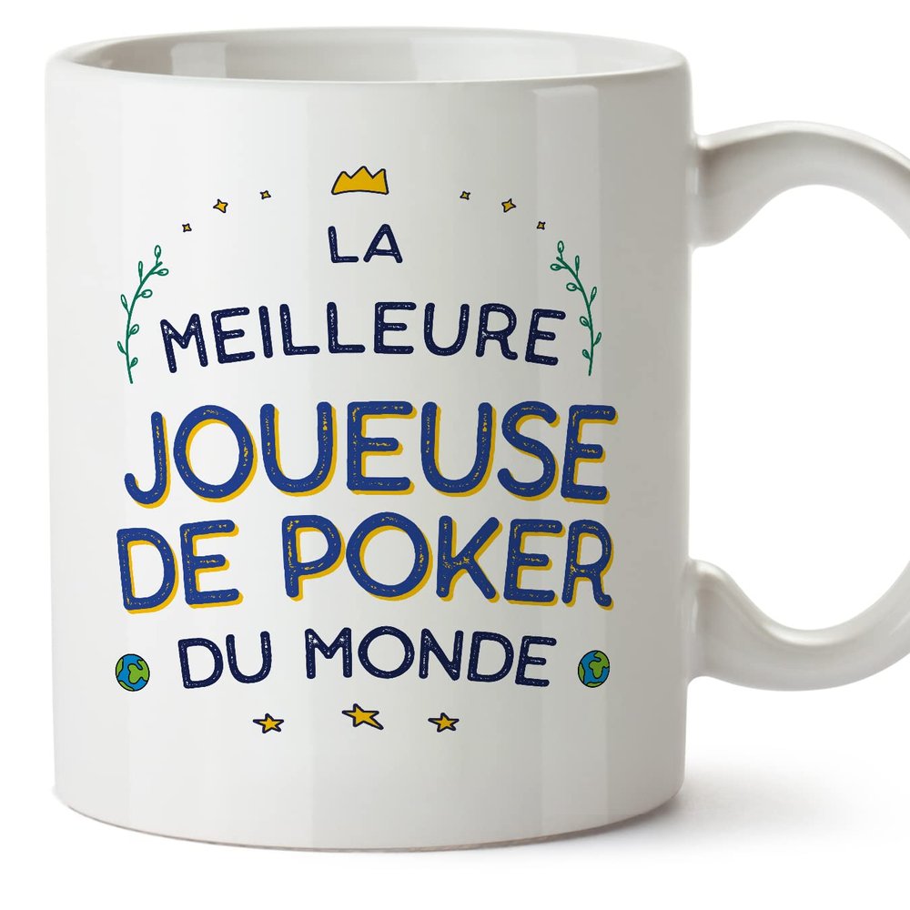Mugffins Mug for Female Poker Player, French “Meilleur du Monde,” 11 oz / 330 ml