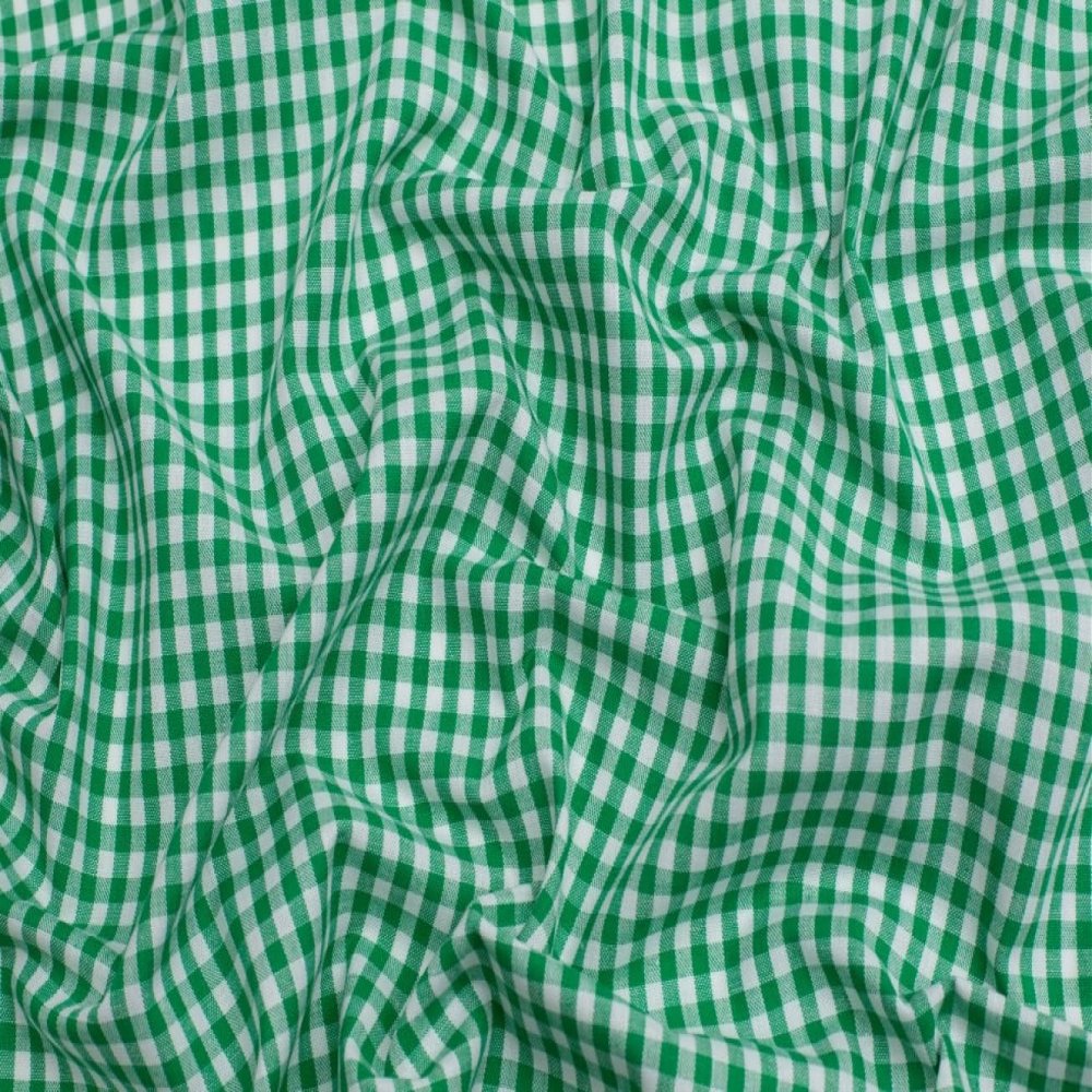 Gingham Cotton Dress Fabric, Emerald, Sold by the Meter
