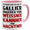OM3 “I Feel Like a Gaul” Funny Coffee Mug, Weissnix Kannnix Machtnix II Romans, Ceramic, 11 oz/325 ml, Double-Sided Print, Pink view 1