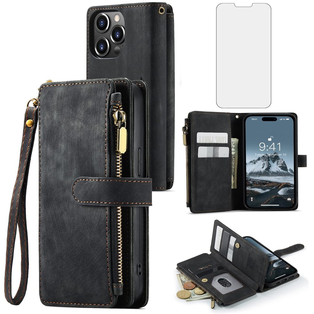 Asuwish Wallet Case for iPhone 14 Pro, Black