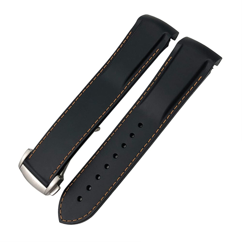 AEMALL Rubber Silicone Watch Band, 19/20/21/22 mm, for Longines HydroConquest Conquest V.H.P., Black/Orange, 20 mm