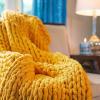 PRELGOSP Chunky Hand-Knitted Chenille Throw Blanket, Navy Blue, 100 x 120 cm view 4