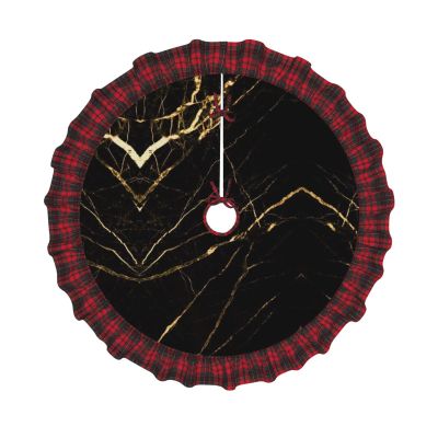 Marble Christmas Tree Skirt, Black and Rose Gold, 30–48 in.