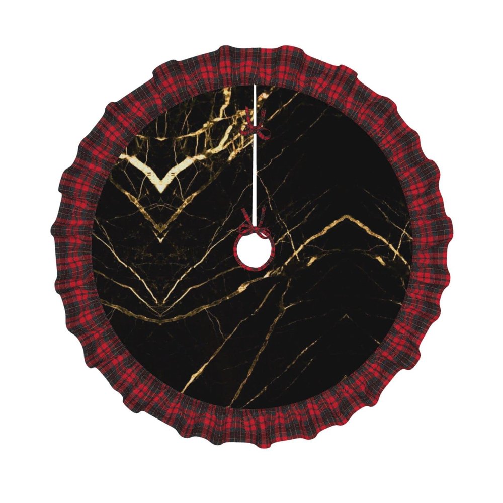 Marble Christmas Tree Skirt, Black and Rose Gold, 30–48 in.