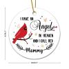 Mommy Memorial Christmas Porcelain Ornament, I Have an Angel in Heaven, Red Bird, Buffalo Plaid, 8.1 cm, Two-Sided Printed view 2
