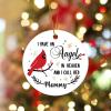 Mommy Memorial Christmas Porcelain Ornament, I Have an Angel in Heaven, Red Bird, Buffalo Plaid, 8.1 cm, Two-Sided Printed view 3