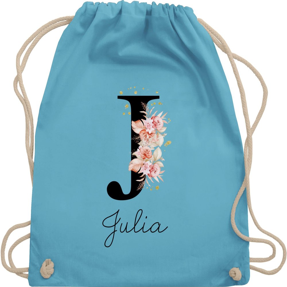 Personalized Initial and Name Drawstring Backpack – Light Blue
