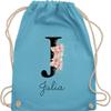 Personalized Initial and Name Drawstring Backpack – Light Blue view 1