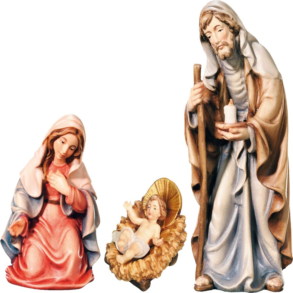 JS Garten Nativity Figures of the Holy Family, 14 cm, Hand-Carved Maple Wood, Dolfi