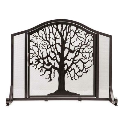 FLBT Modern Large Metal Fireplace Screen with Hinged Door, Freestanding, Black