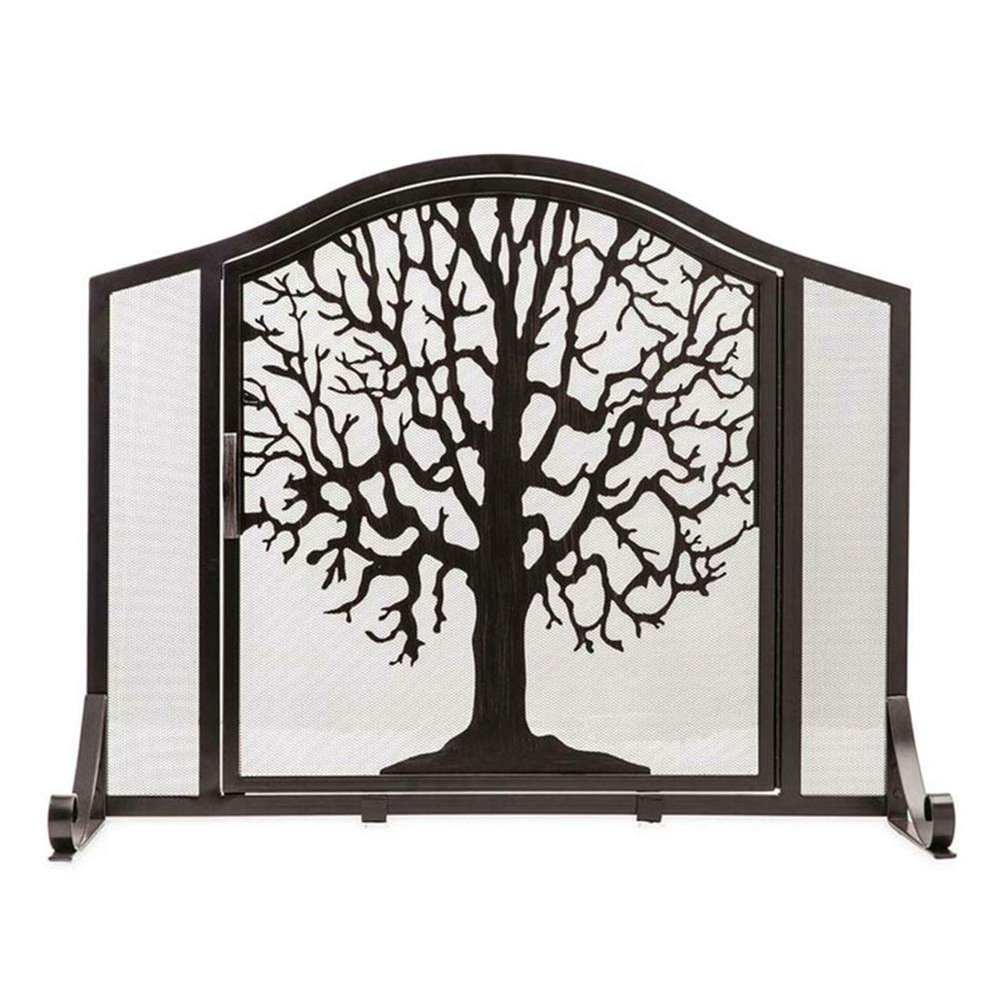 FLBT Modern Large Metal Fireplace Screen with Hinged Door, Freestanding, Black