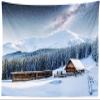 CORFOTO 300 x 200 cm Winter Tapestry, Starry Sky, Snowy Mountains, Pine Forest and Wooden House Wall Art view 1