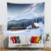 CORFOTO 300 x 200 cm Winter Tapestry, Starry Sky, Snowy Mountains, Pine Forest and Wooden House Wall Art view 2